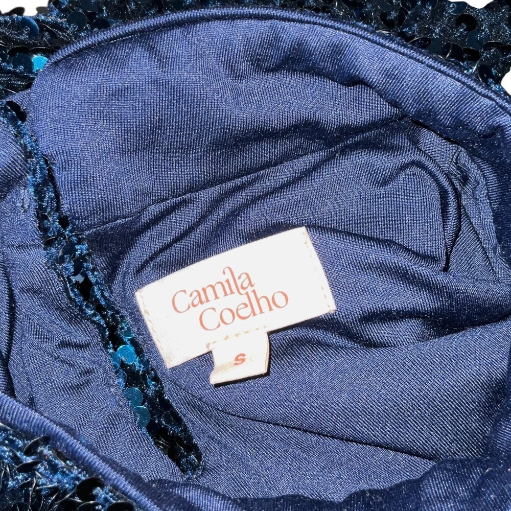 Camila Coehlo Jezabel Mini Dress Midnight Blue Womens Small Sequins Long Sleeve - Picture 11 of 14